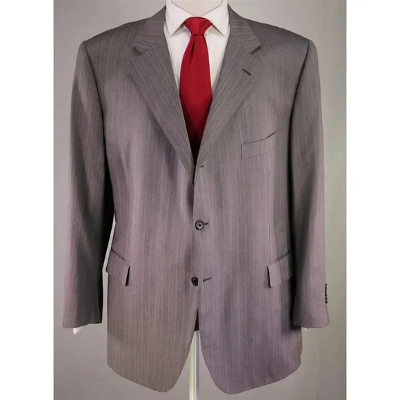 Raffaele Caruso Recent Gray Tonestripe Herringbone Super 180's Wool Suit 52R - Picture 2 of 12